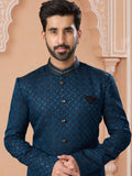 Blue Sequin Embroidered Indo Western Set