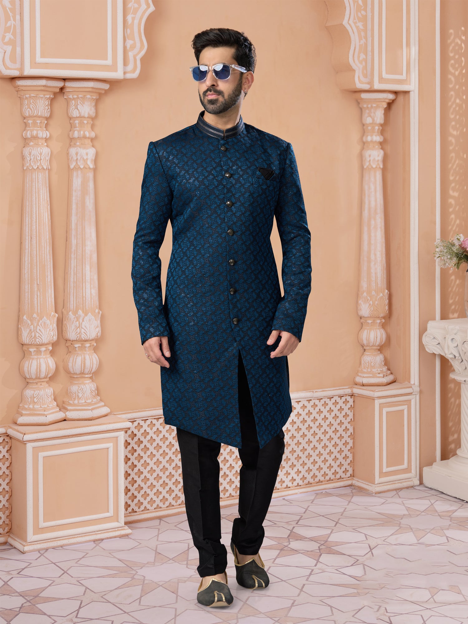 Blue Sequin Embroidered Indo Western Set