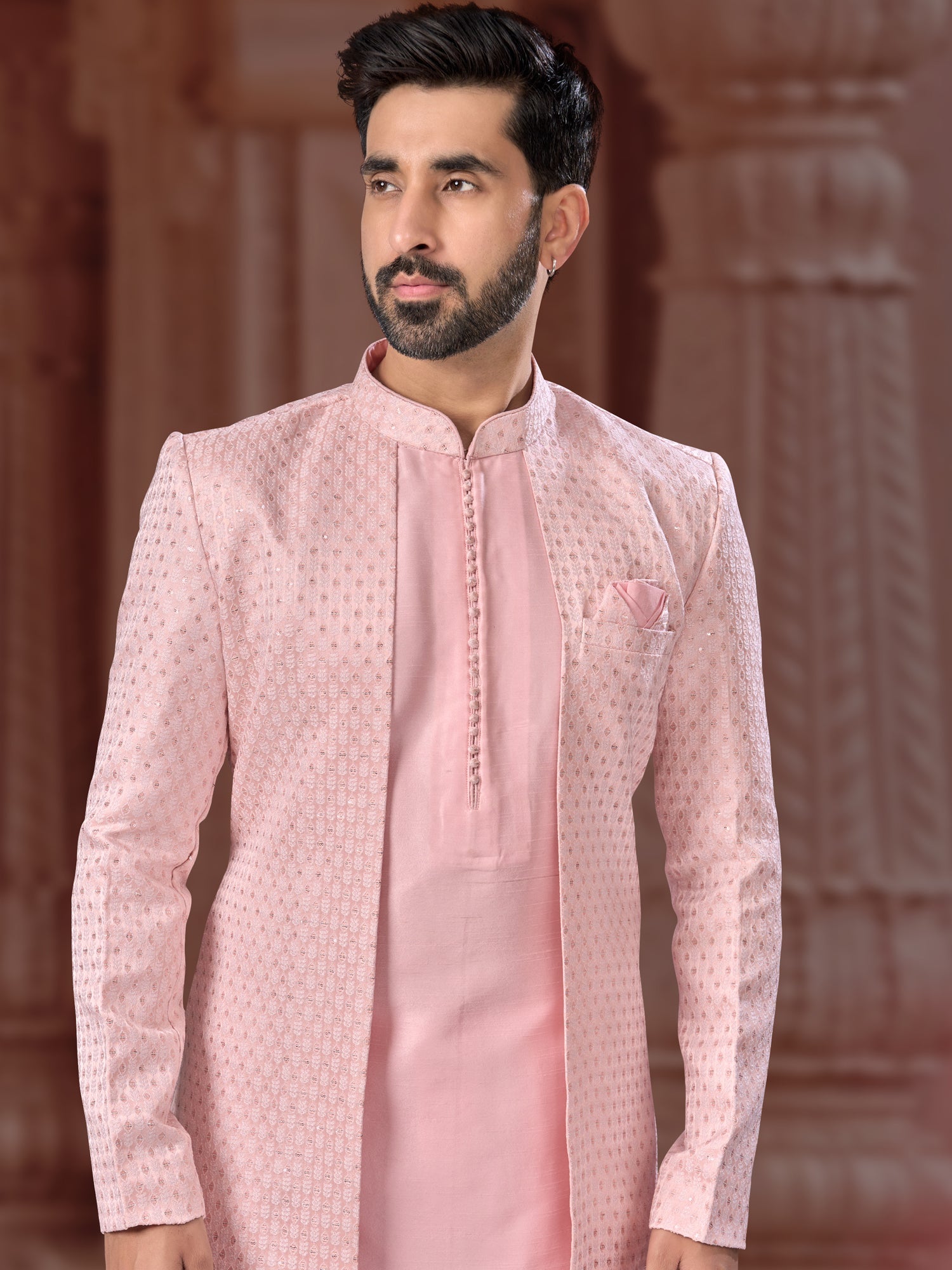 Pink Sequin Embroidered Indo Sherwani Set