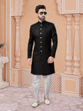 Black Silk Sequin Embroidered Indo Sherwani