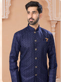 Blue Silk Embroidered Indo Western Sherwani
