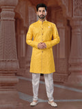 Designer Yellow Sequin Embroidered Indo Sherwani