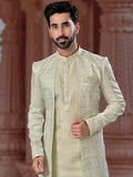 Cream Sequin Embroidered Indo Sherwani Set