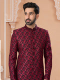 Dark Maroon Sequin Embroidered Indo Sherwani
