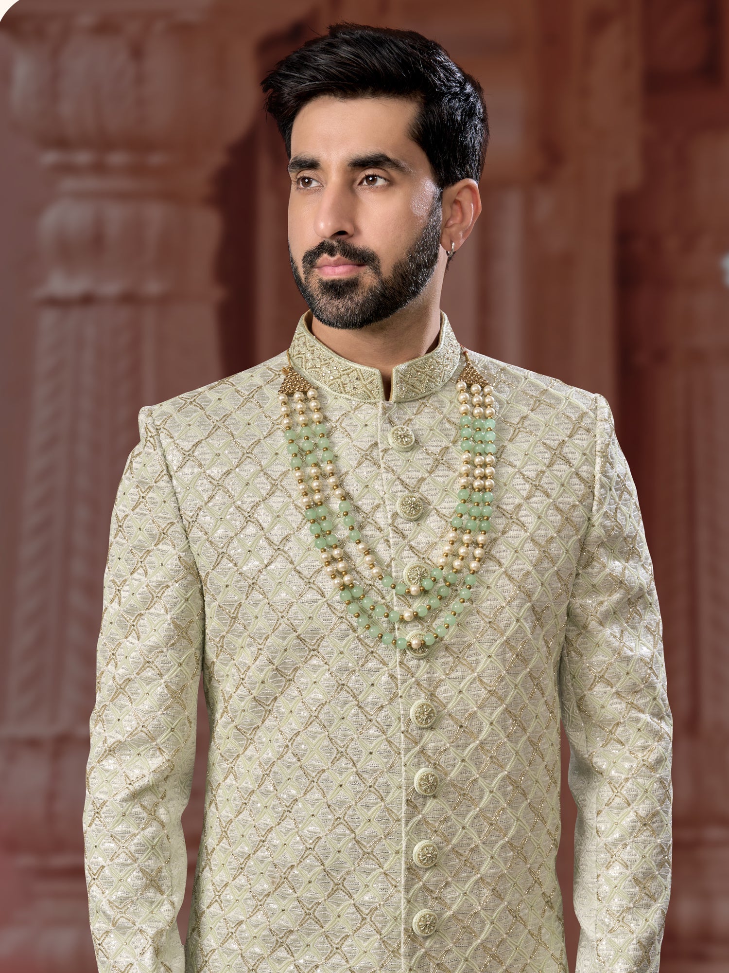 Pista Green Sequin Embroidered Indo Sherwani Set