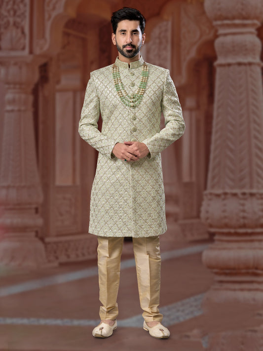 Pista Green Sequin Embroidered Indo Sherwani Set