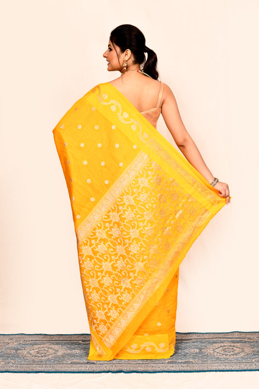 Yellow Zari Embroidered Banarasi Saree