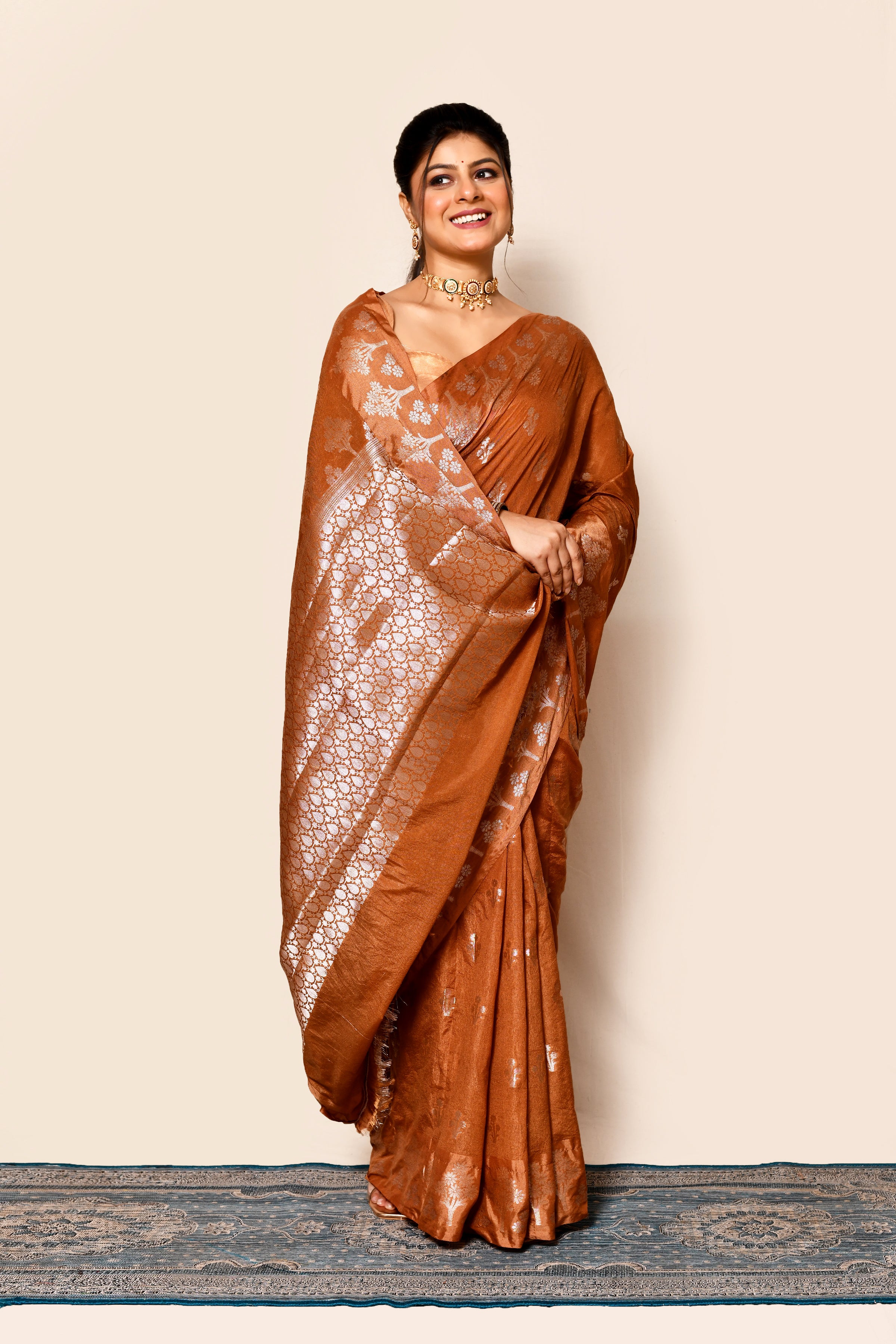 Brown Zari Woven Banarasi Art Silk Saree