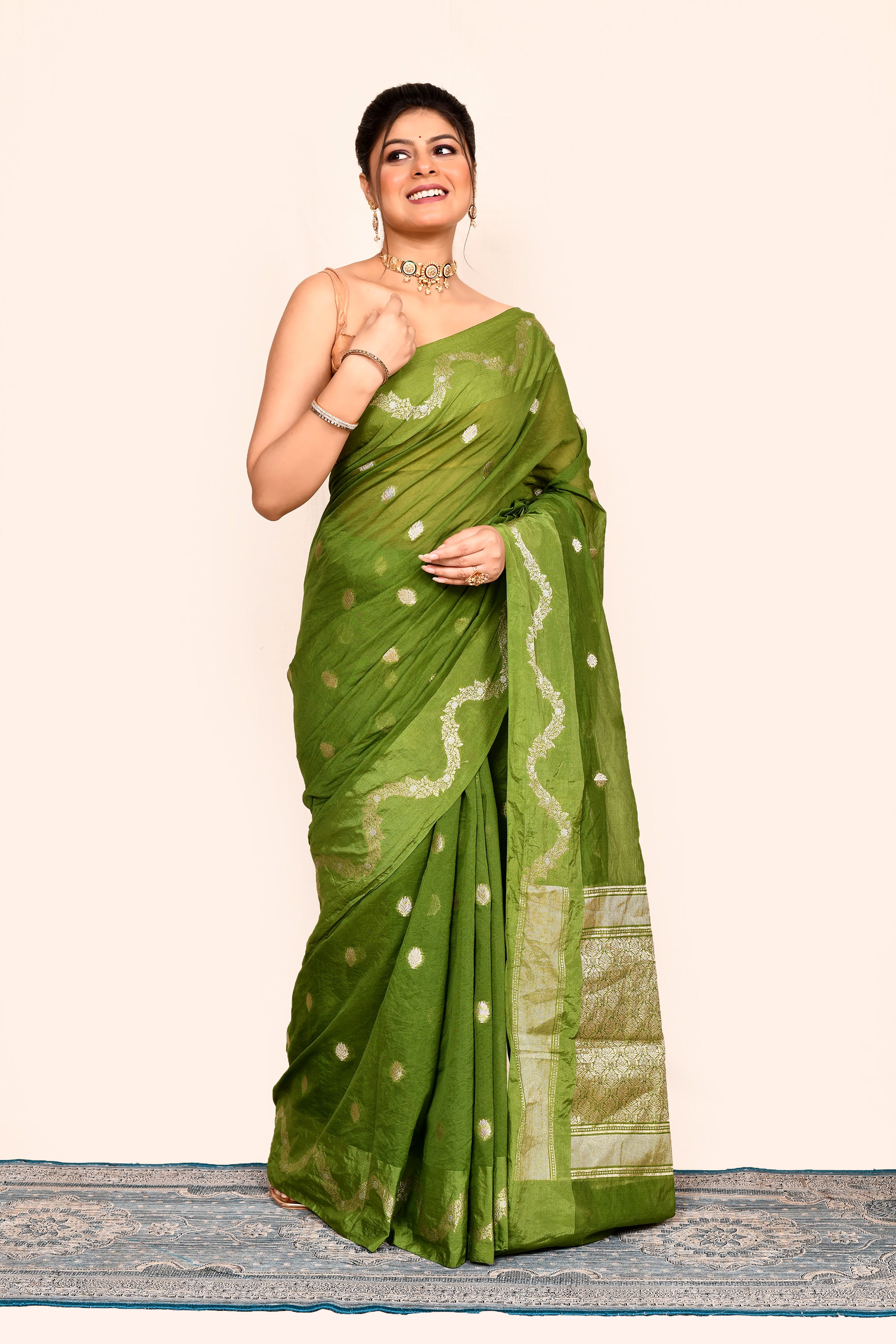 Green Zari Woven Embroidered Art Silk Saree