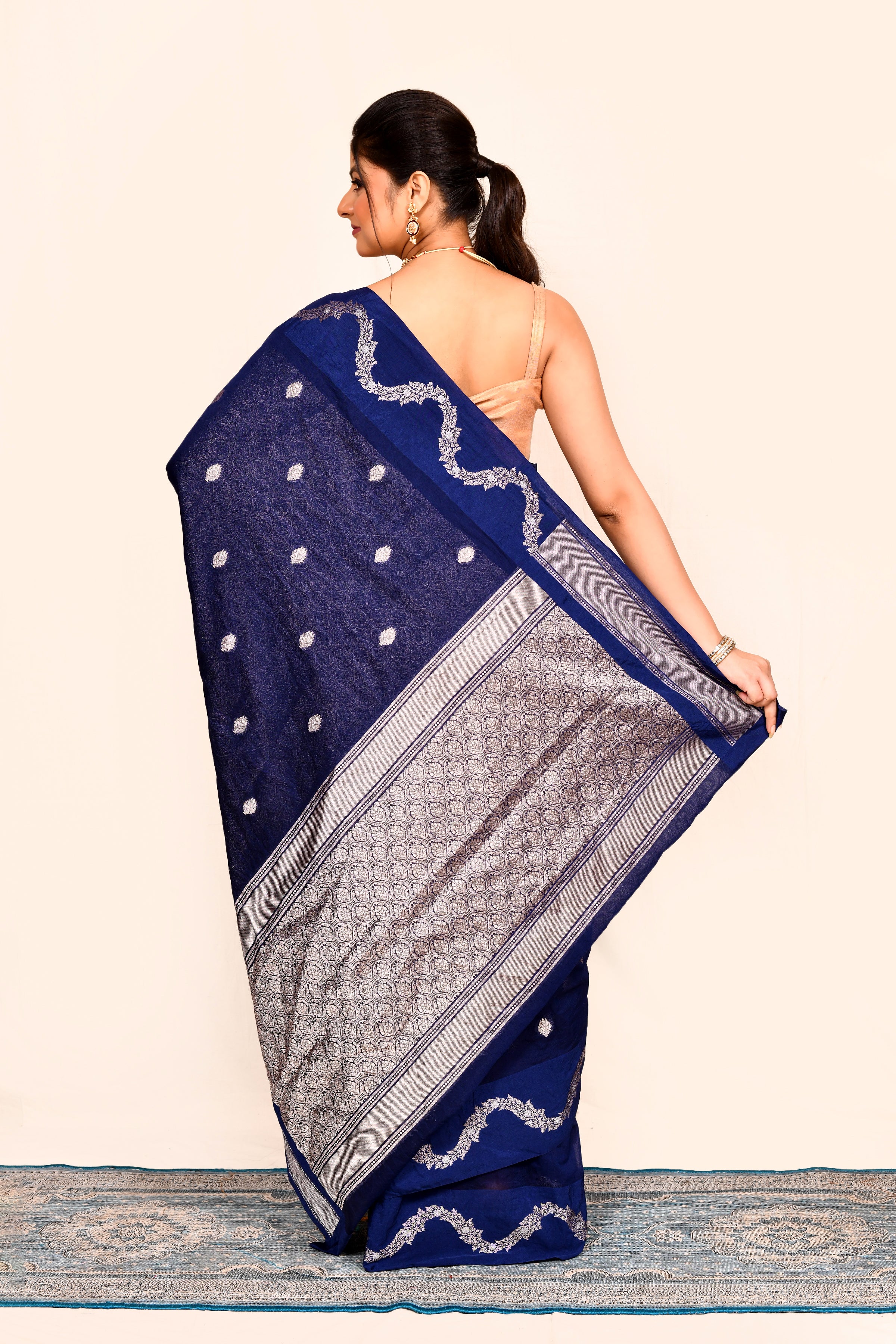 Royal Blue Zari Woven Embroidered Art Silk Saree