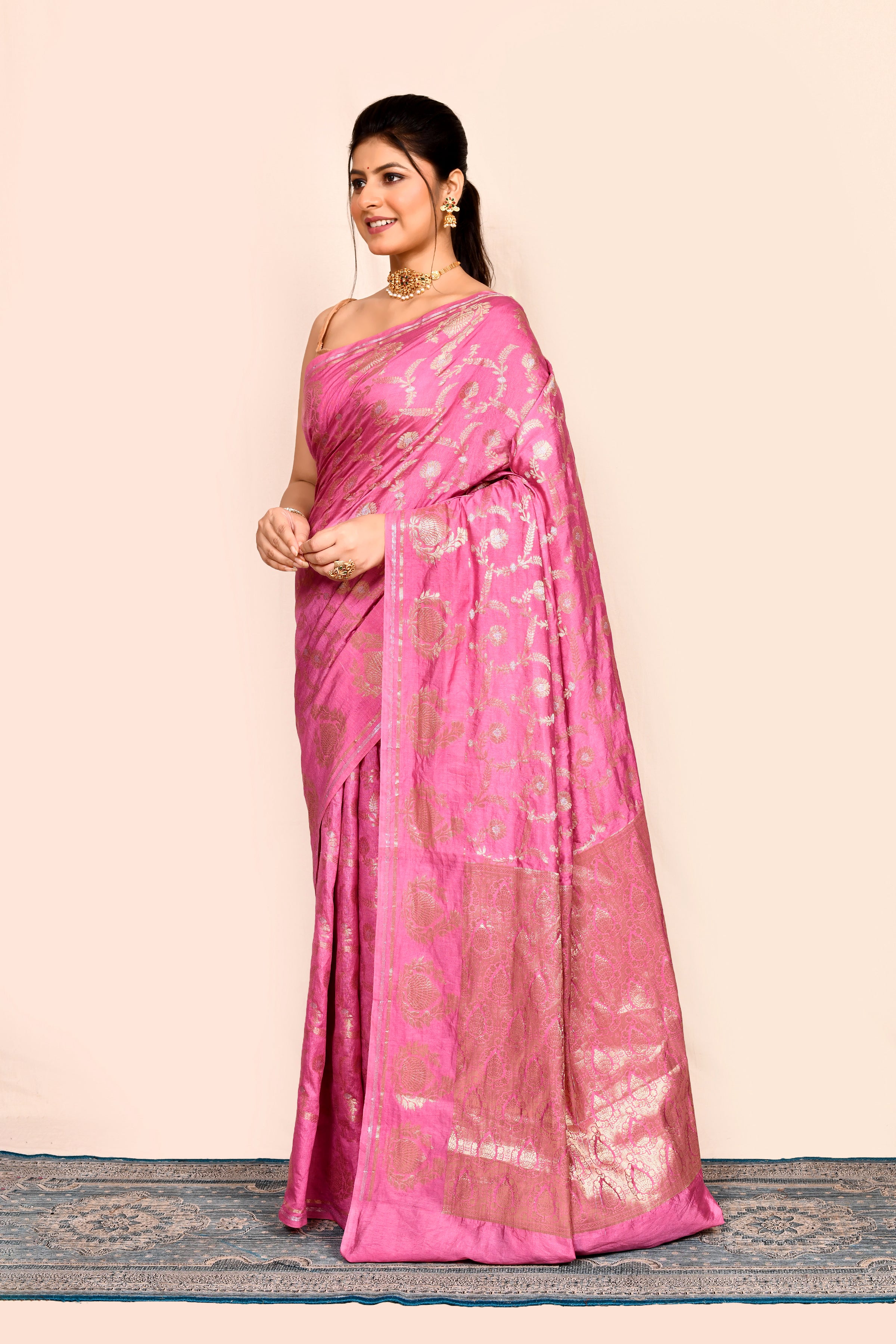 Pink Zari Woven Banarasi Silk Saree