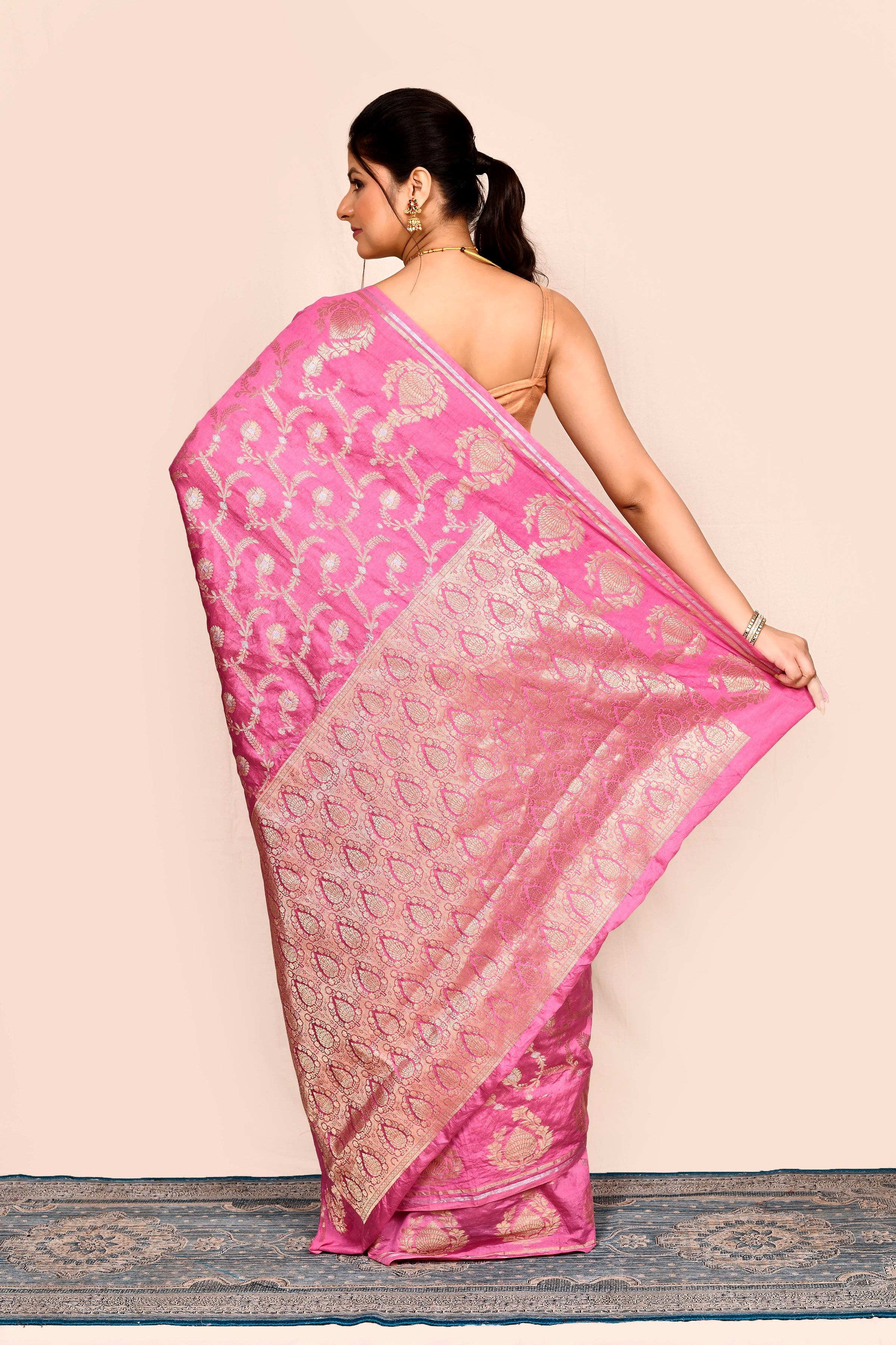 Pink Zari Woven Banarasi Silk Saree