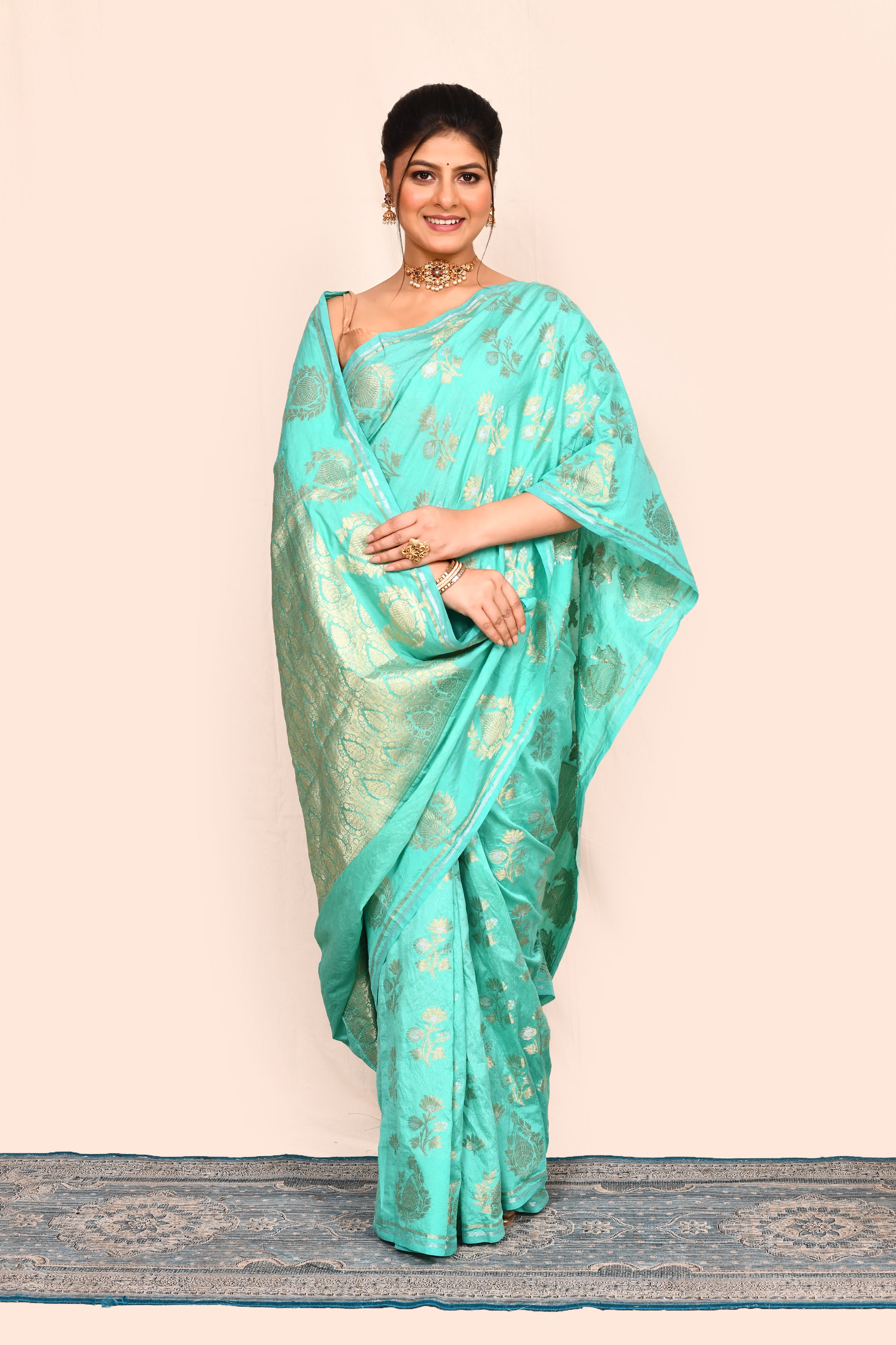 Turquoise Zari Woven Banarasi Silk Saree