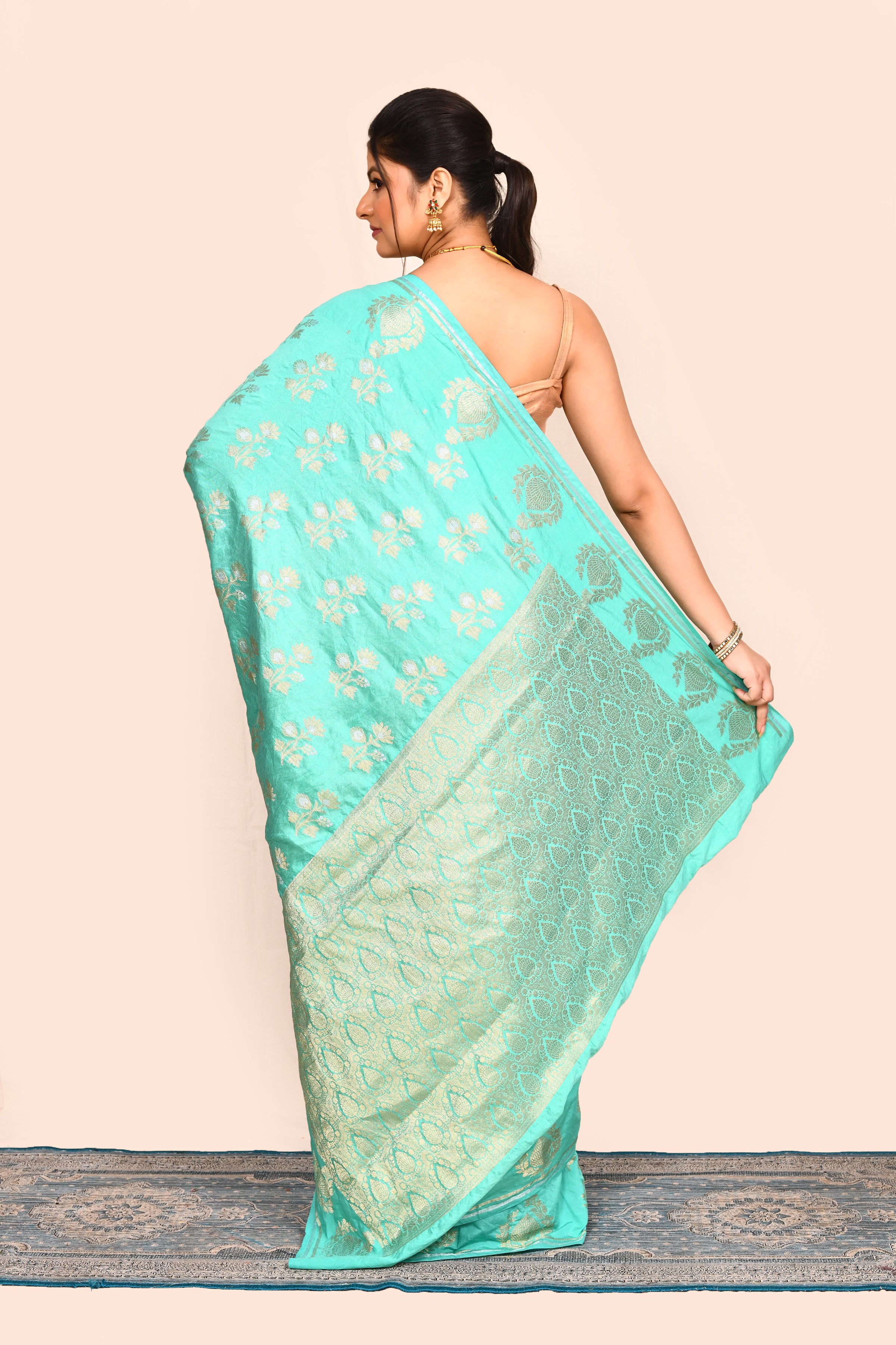 Turquoise Zari Woven Banarasi Silk Saree