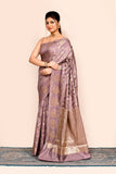 Pastel Grey Zari Woven Banarasi Silk Saree