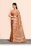 Brown Zari Woven Banarasi Silk Saree