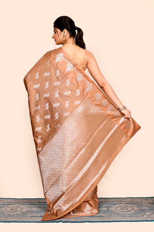 Brown Zari Woven Banarasi Silk Saree