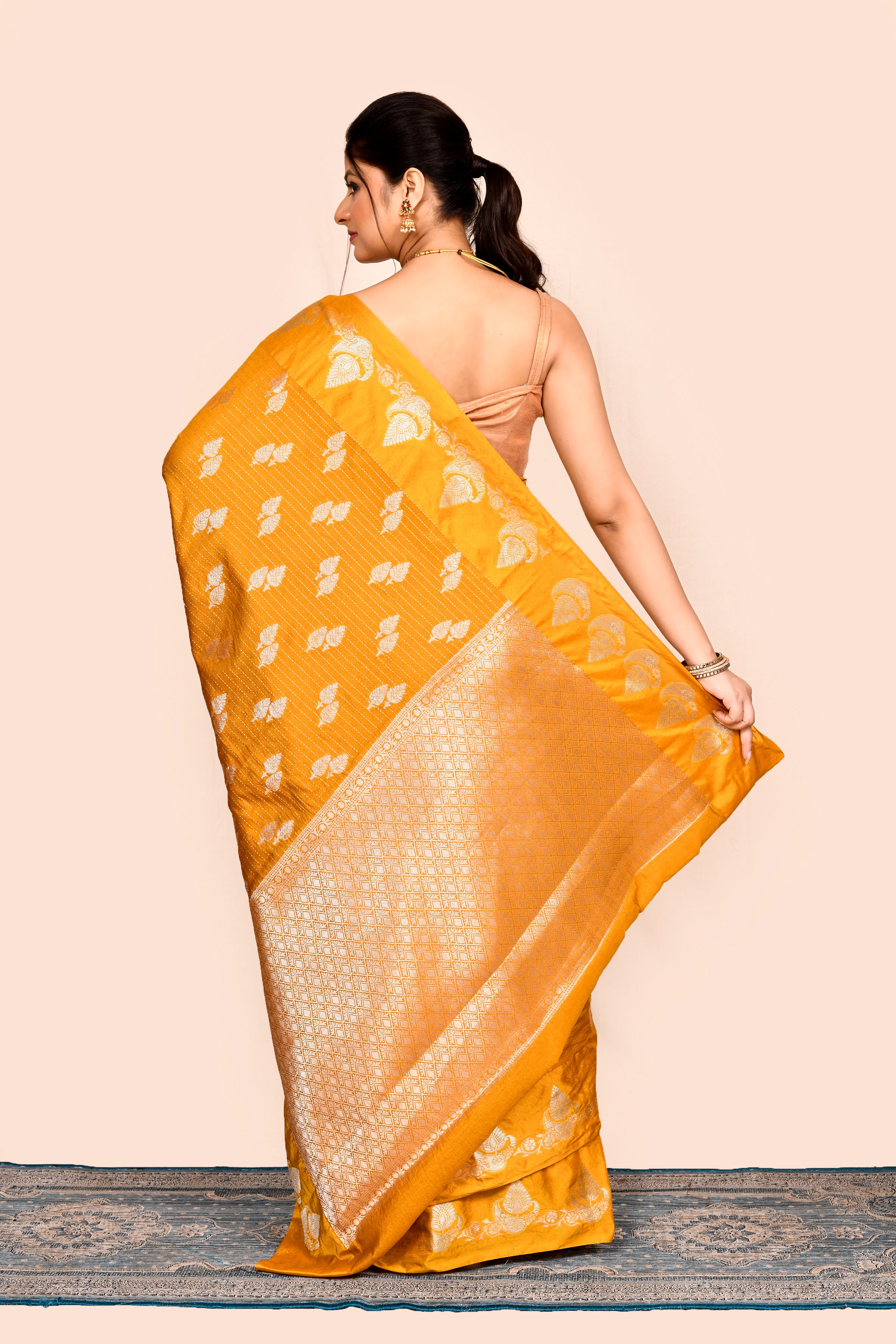 Yellow Zari Embroidered Banarasi Silk Saree