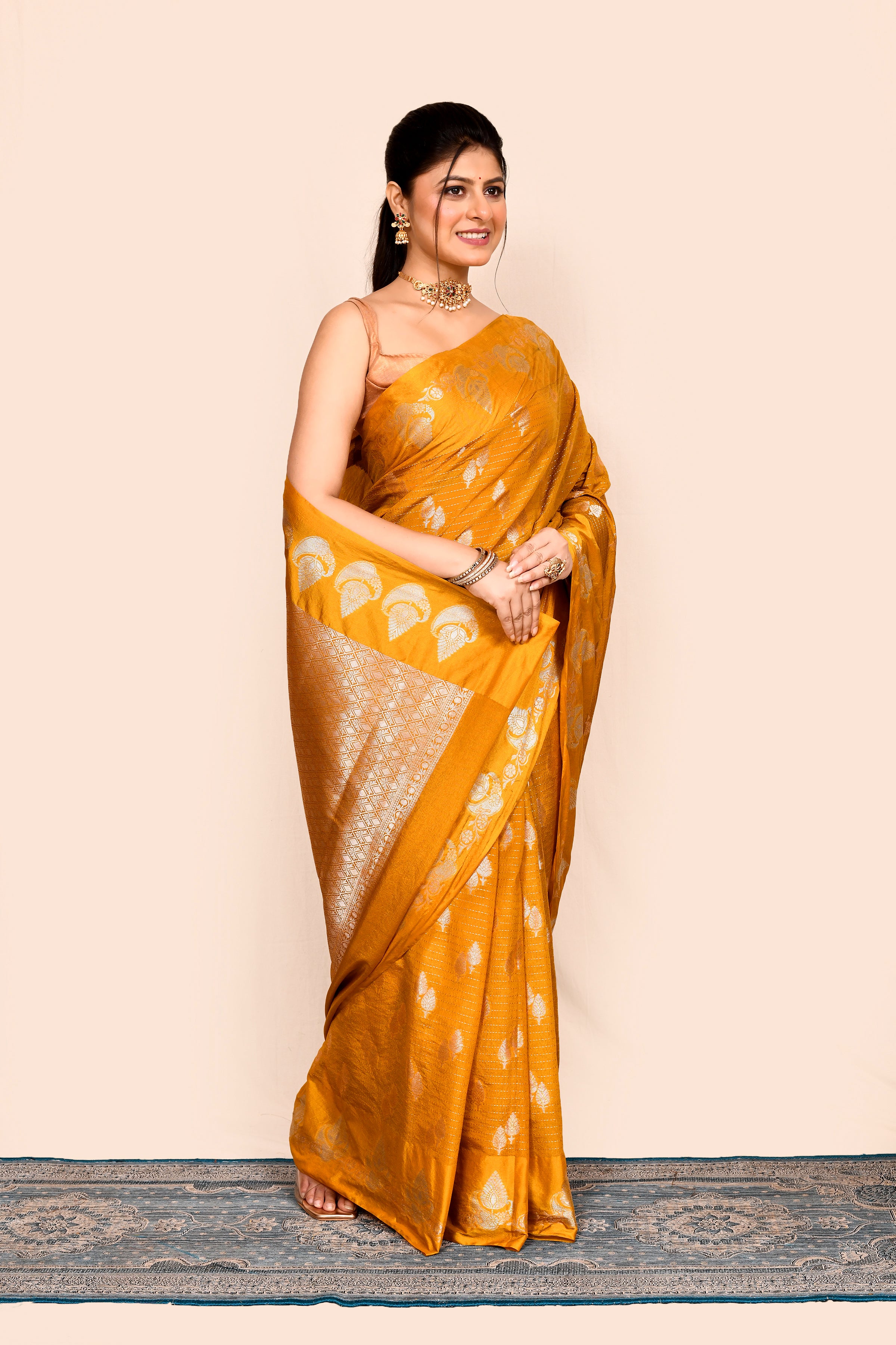 Yellow Zari Embroidered Banarasi Silk Saree