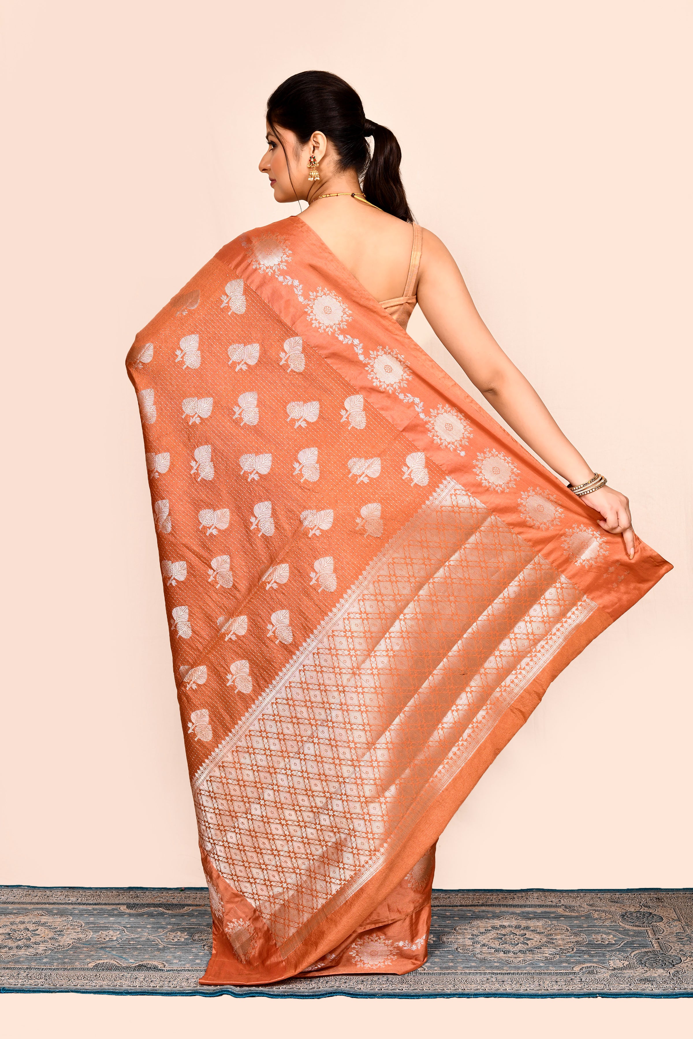 Peach Zari Woven Banarasi Silk Saree