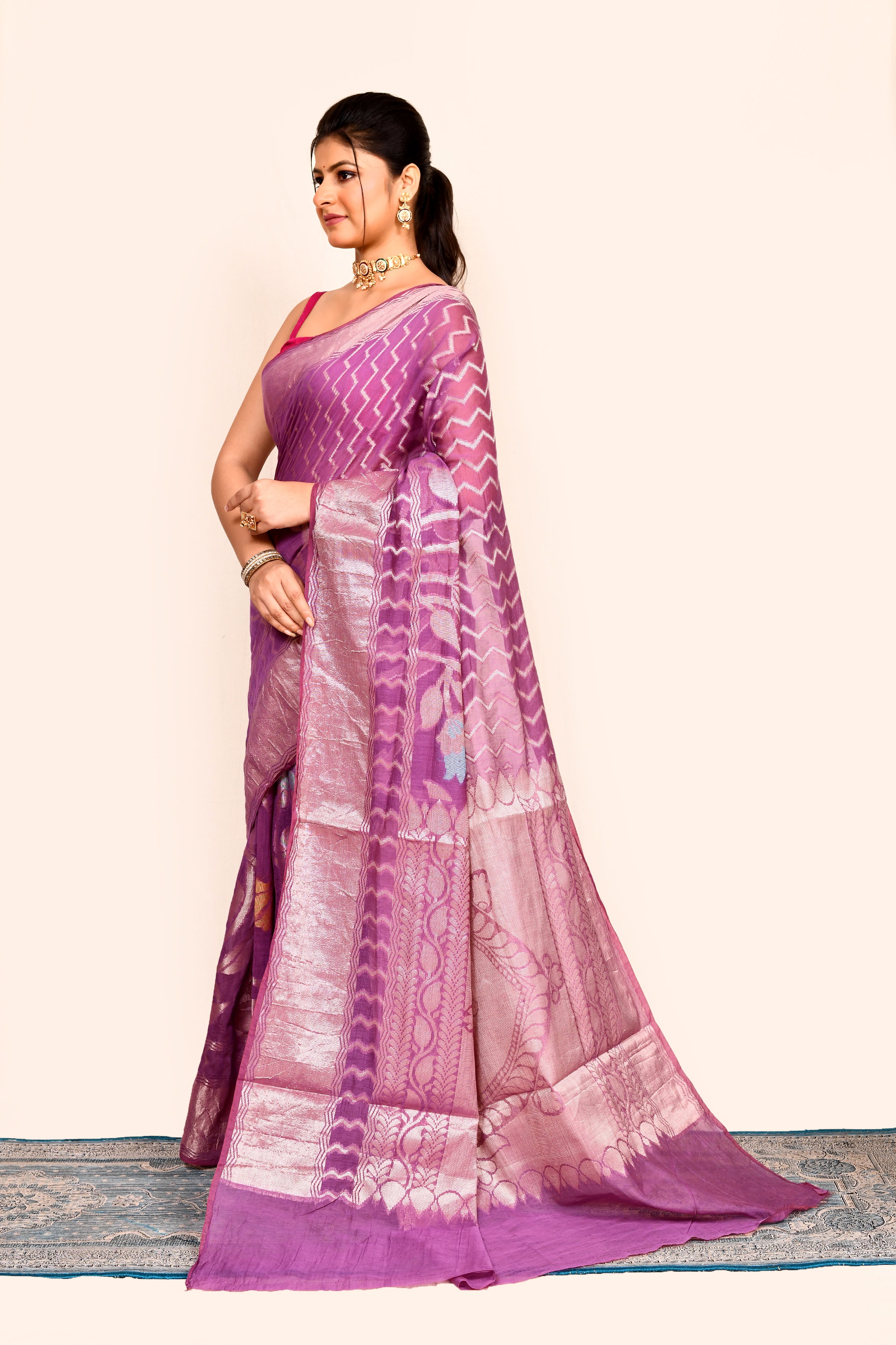 Purple Zari Embroidered Banarasi Silk Saree