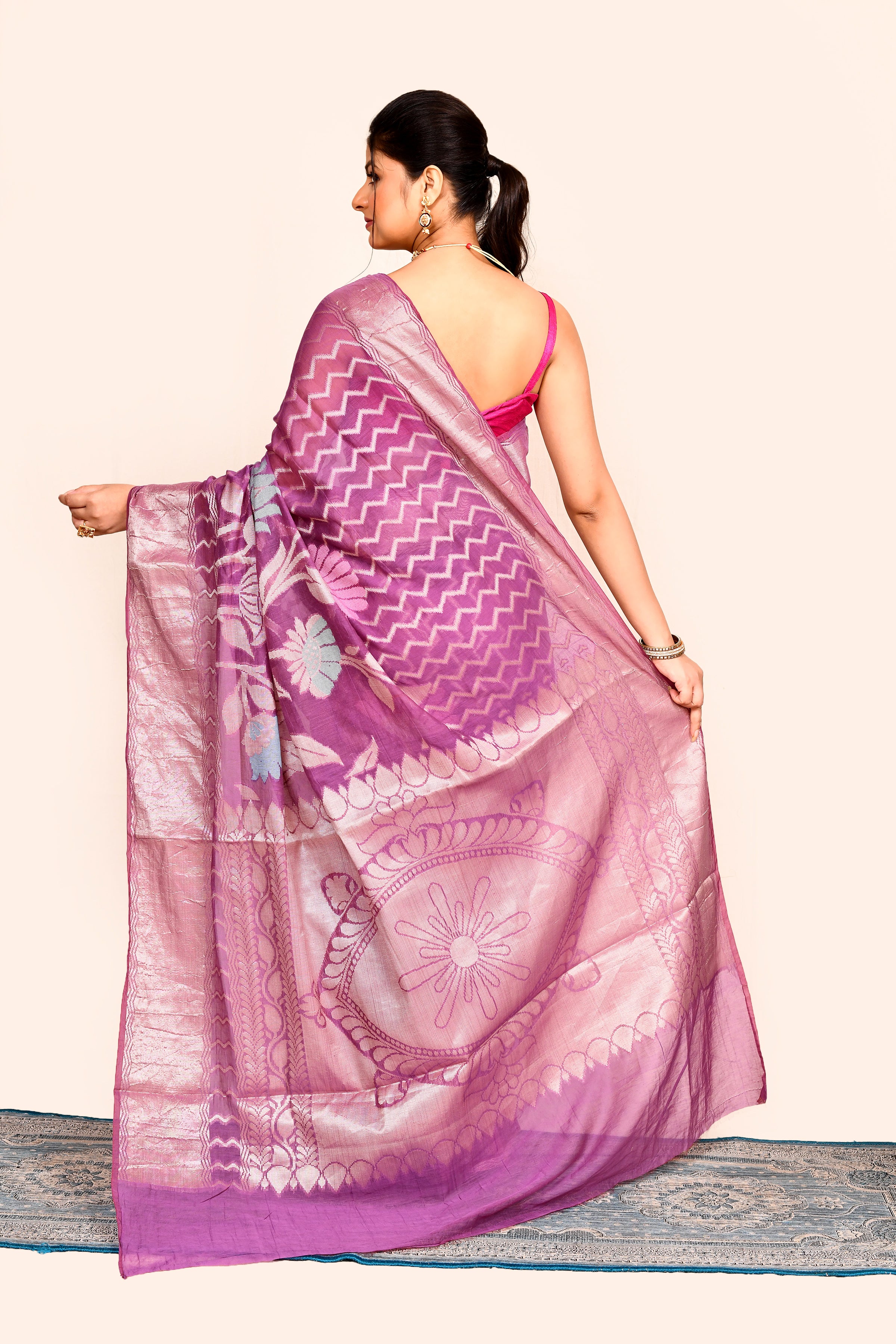 Purple Zari Embroidered Banarasi Silk Saree