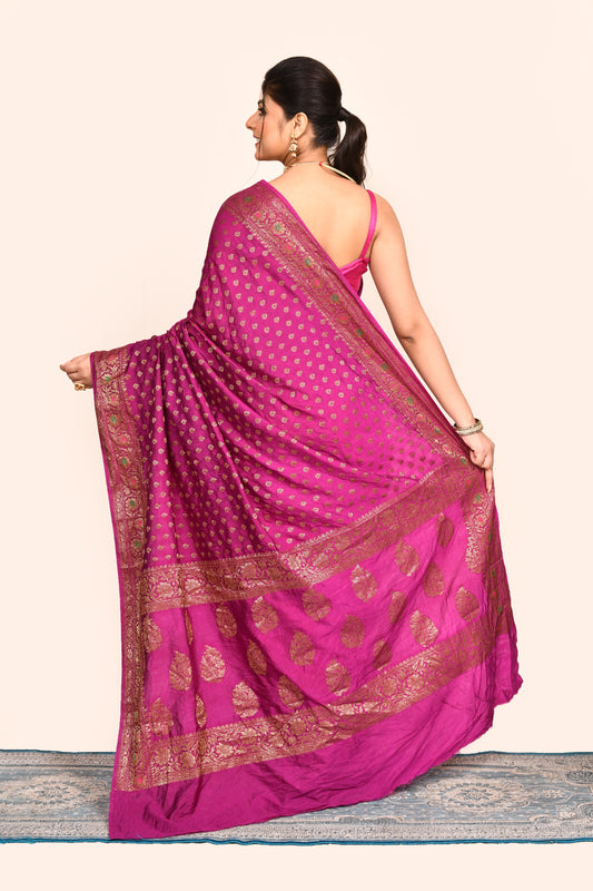 Magenta Woven Embroidered Banarasi Silk Saree