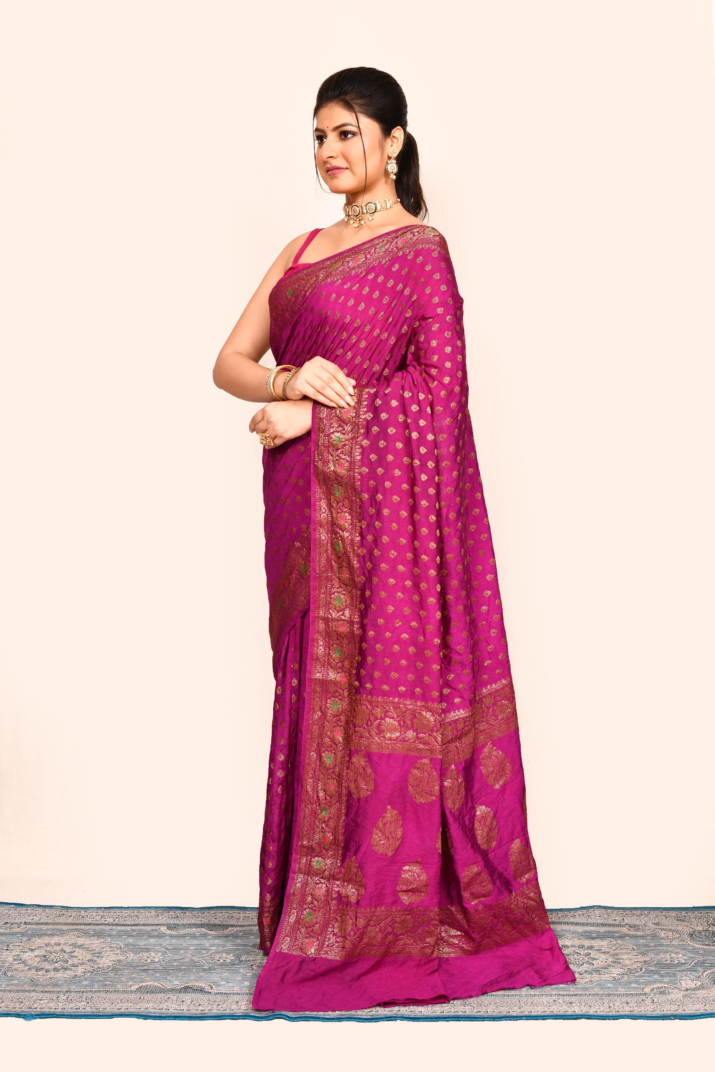 Magenta Woven Embroidered Banarasi Silk Saree