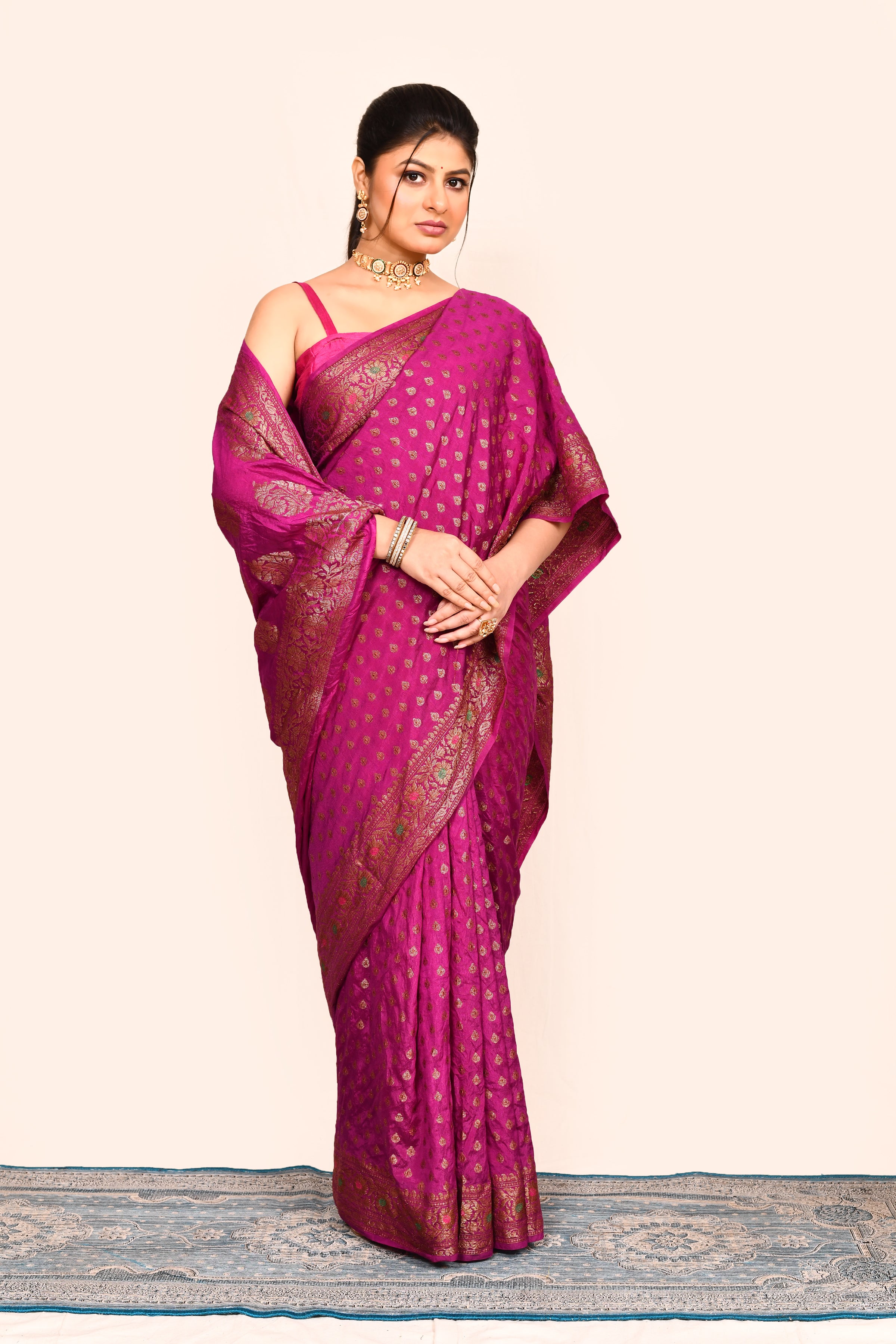 Magenta Woven Embroidered Banarasi Silk Saree