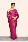 Magenta Woven Embroidered Banarasi Silk Saree