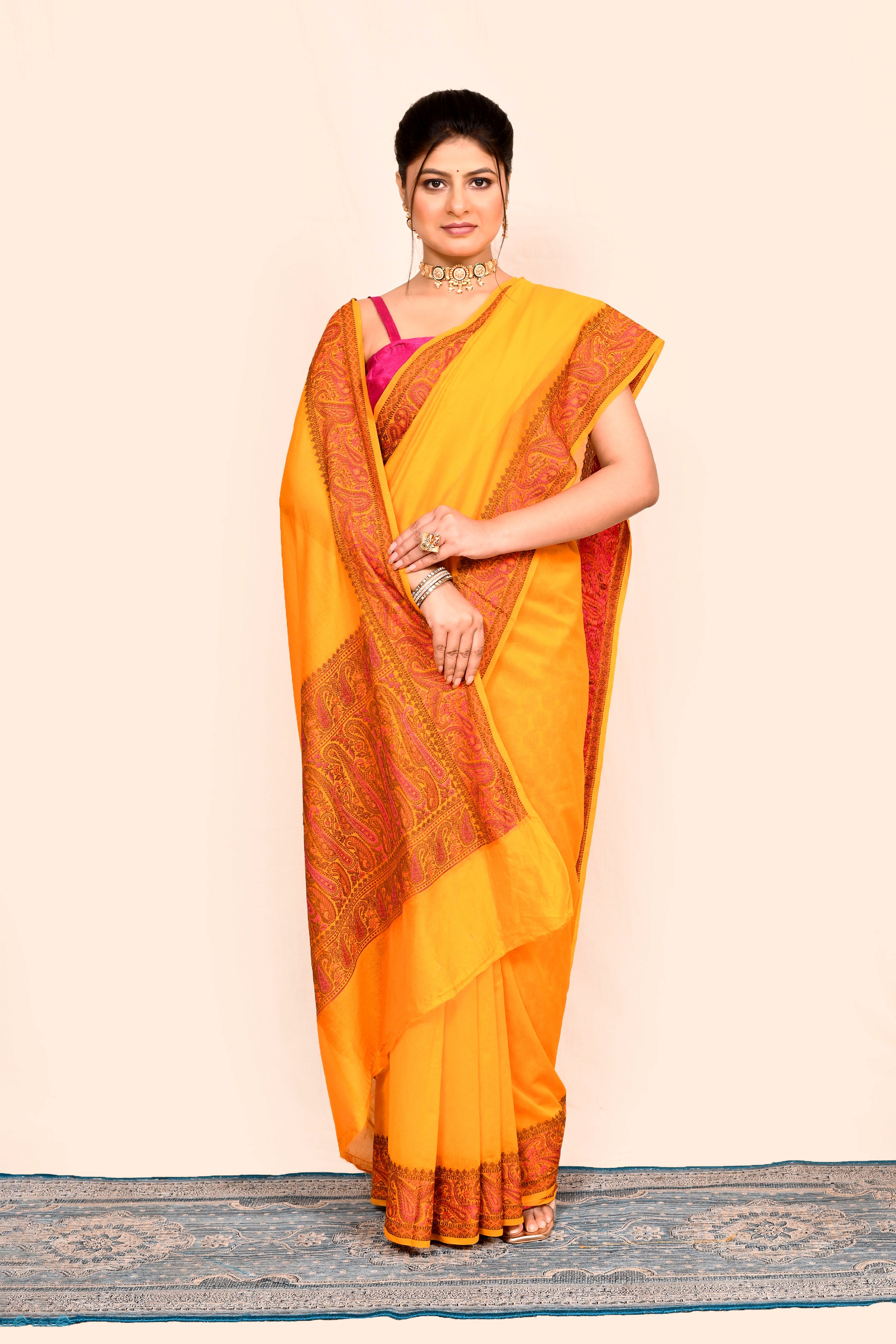 Yellow Zari Woven Embroidered Silk Saree