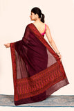 Maroon Zari Woven Embroidered Silk Saree