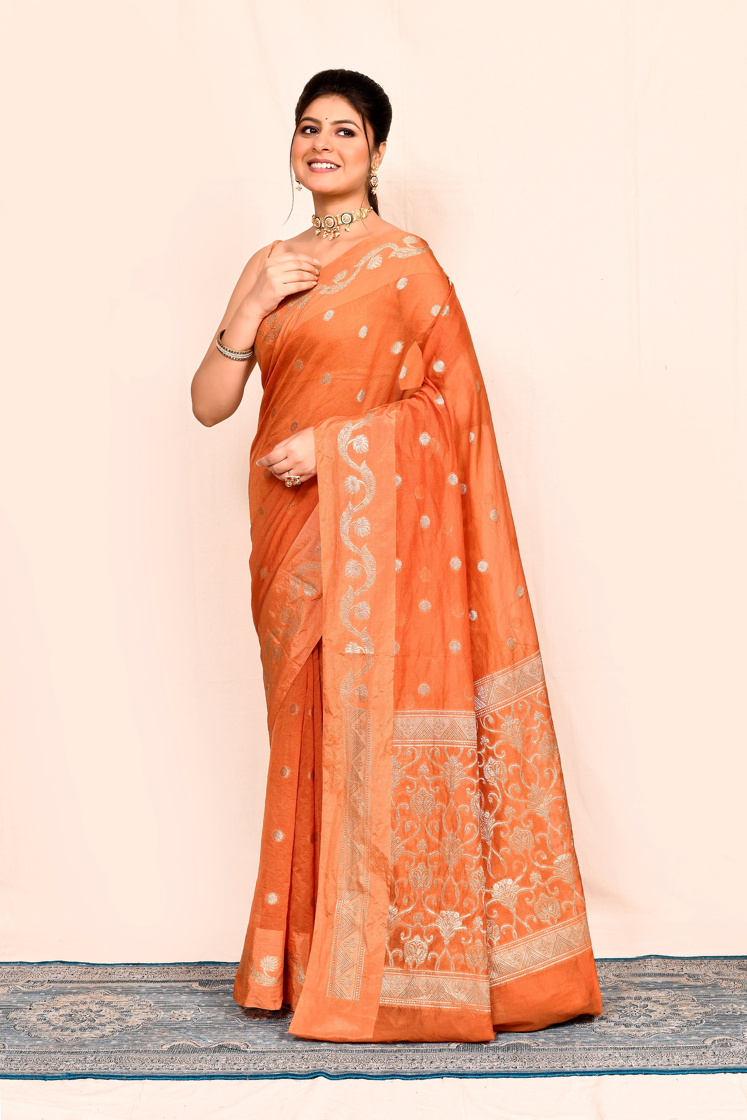 Orange Zari Woven Banarasi Art Silk Saree