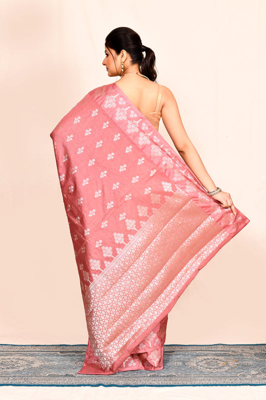 Pink Zari Woven Banarasi Silk Saree