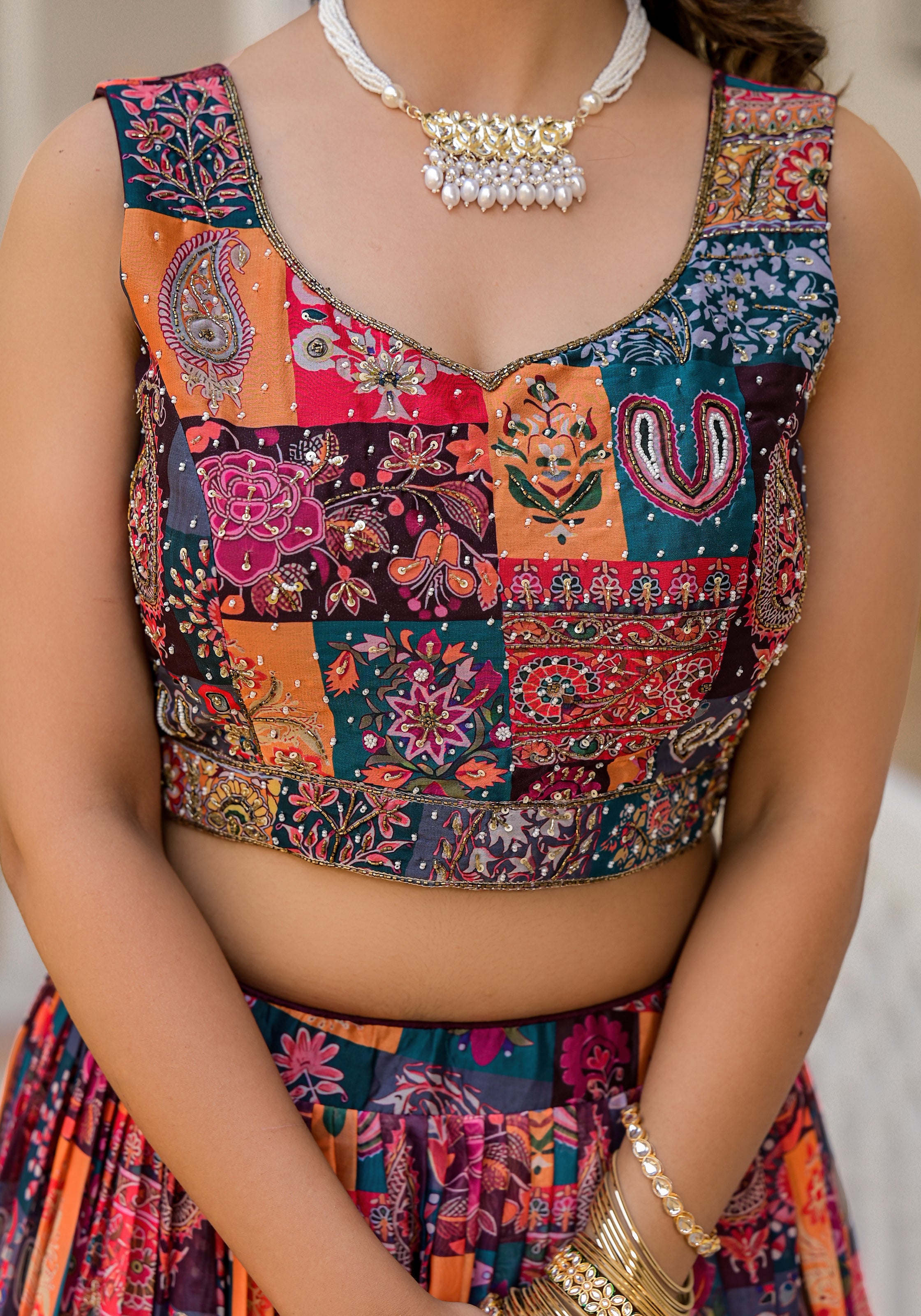 Multicolor Georgette Printed Lehenga Choli