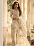 Cream Mirror Embroidery Palazzo Suit