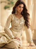Cream Mirror Embroidery Palazzo Suit