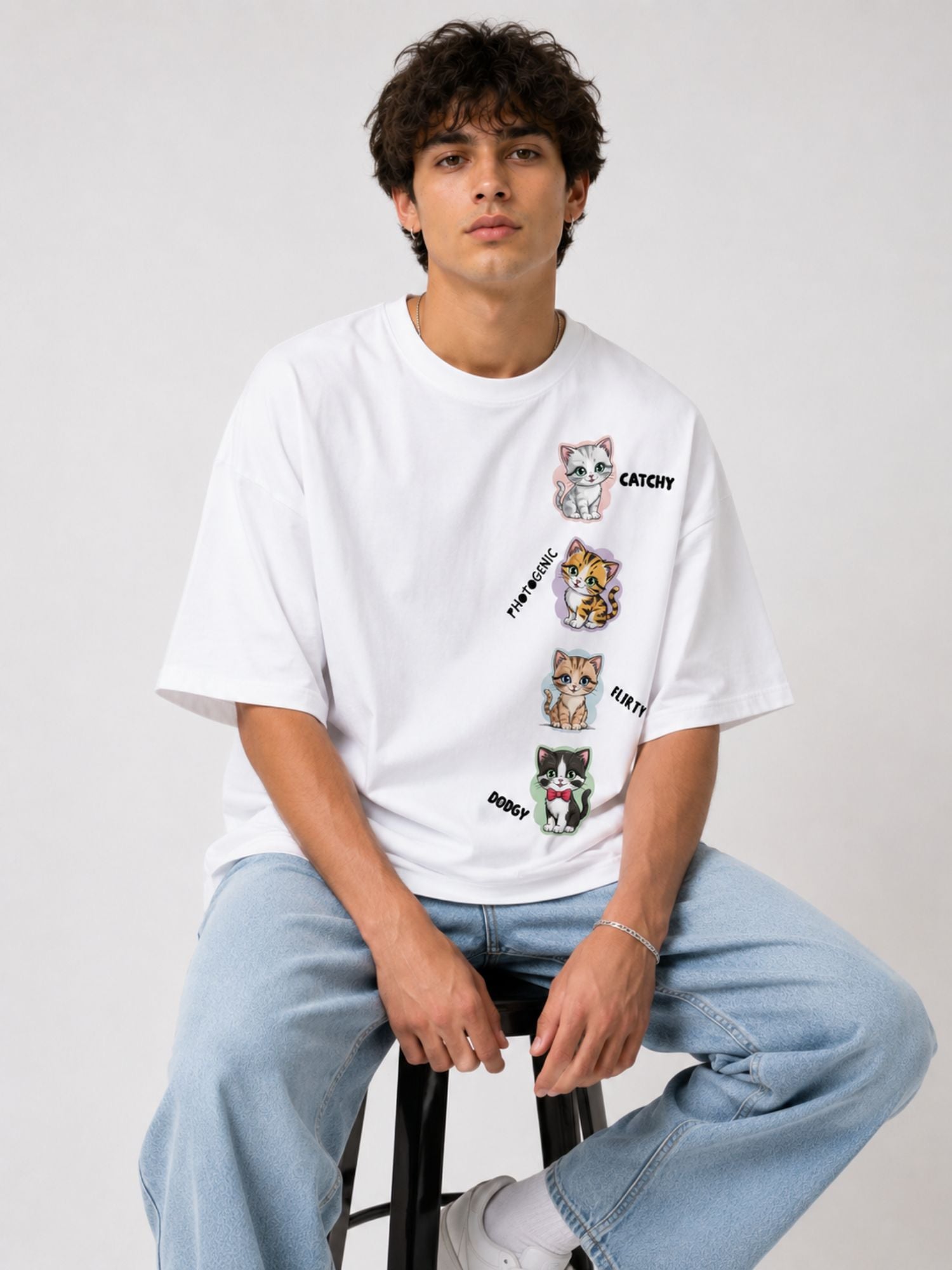 Cute Kitten Printed Oversized T-Shirt