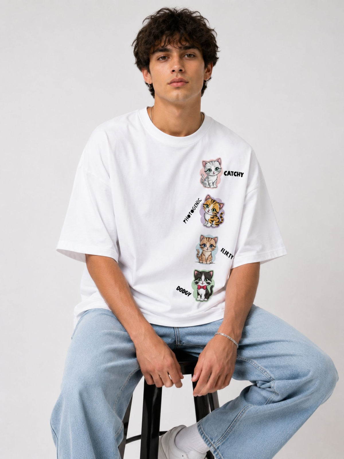Cute Kitten Printed Oversized T-Shirt