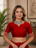 Festive Red Organza Saree With Sequin Embroidery