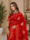 Festive Red Organza Saree With Sequin Embroidery