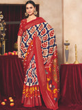 Red Ikat Printed Tussar Silk Saree