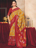 Mustard Ikat Print Tussar Silk Saree