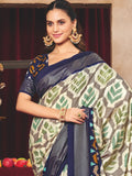 Off White Ikat Print Tussar Silk Saree
