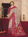 Maroon Ikat Printed Tussar Silk Saree