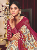 Maroon Ikat Printed Tussar Silk Saree