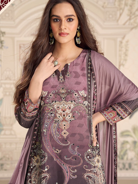 Mauve Embroidered Crepe Palazzo suit