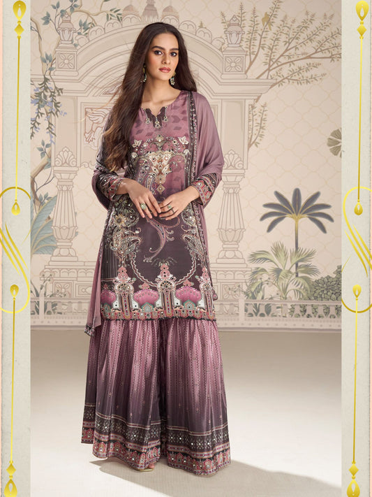 Mauve Embroidered Crepe Palazzo suit