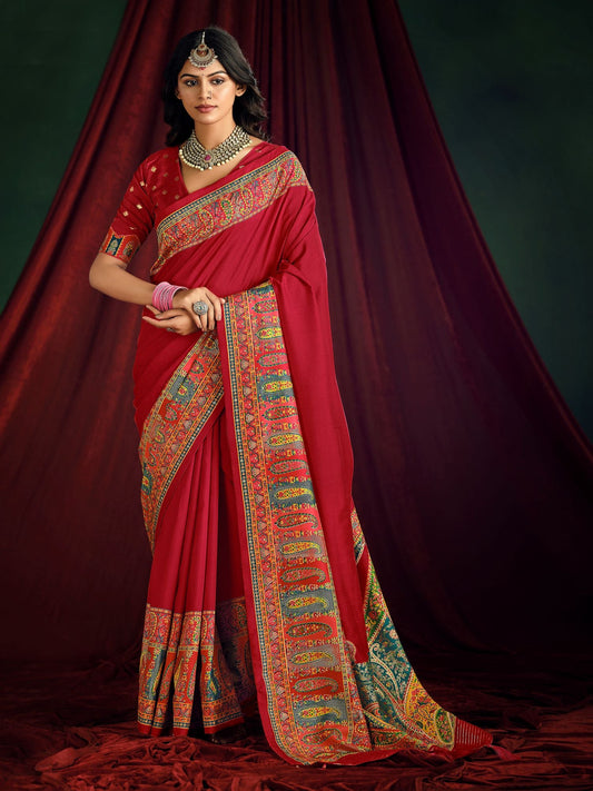 Red Art Silk Digital Print Saree