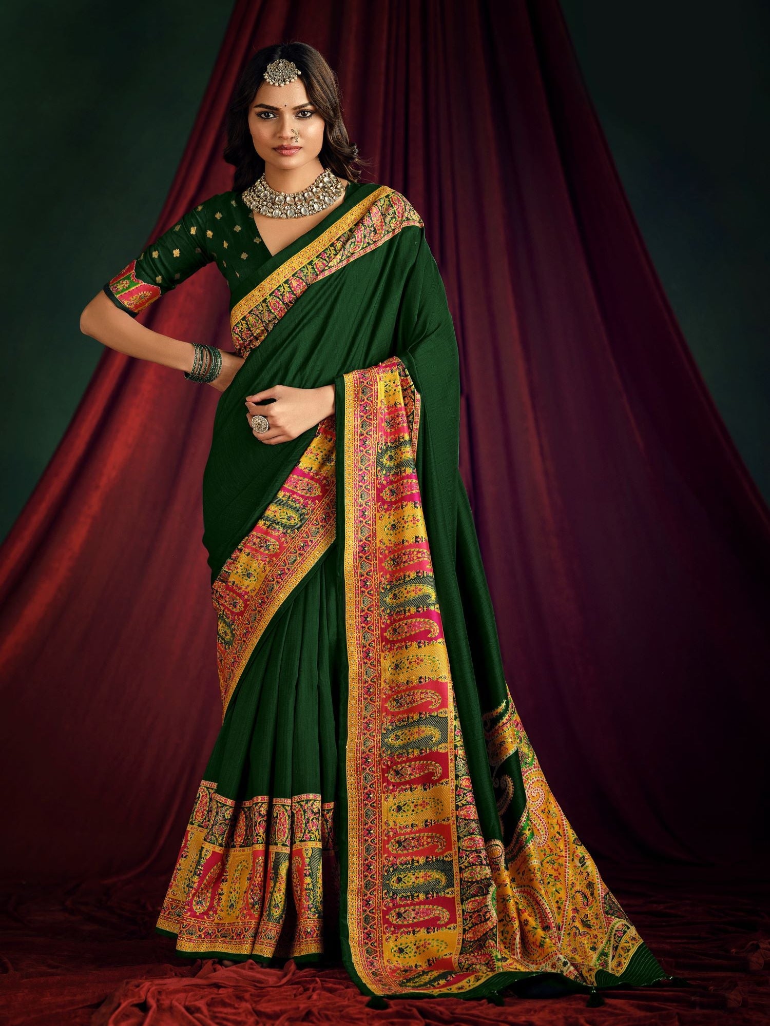 Green Art Silk Digital Print Saree